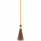 90cm witches broomstick with wooden handle and natural brown twig bristles, on white background