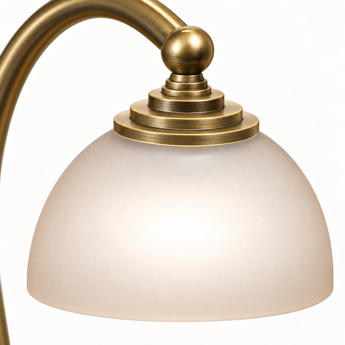 Close-up of the frosted glass shade and brass finish on the Aurora candle warmer lamp