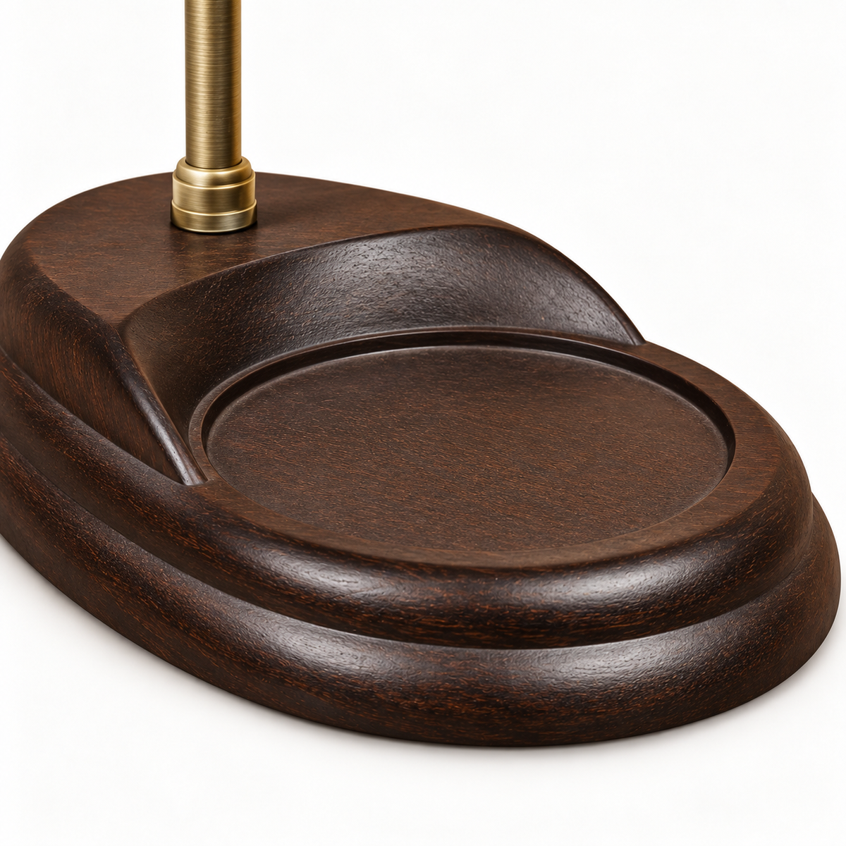 Close-up of the dark base and candle tray on the Aurora candle warmer lamp