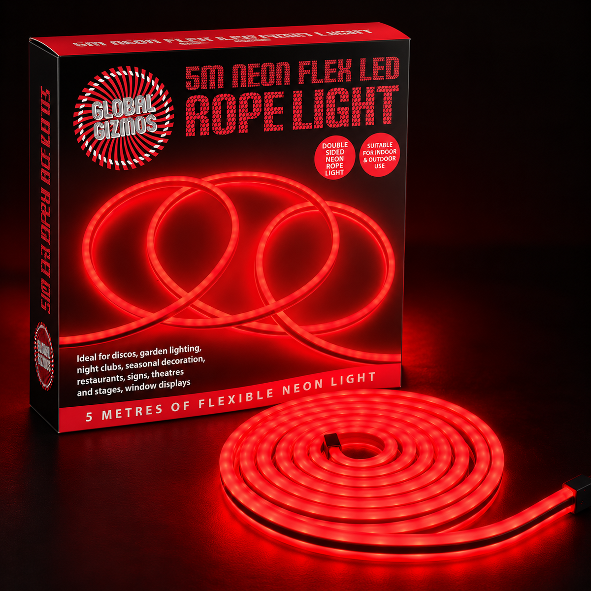 Global Gizmos 5m red neon flex LED rope light with retail box