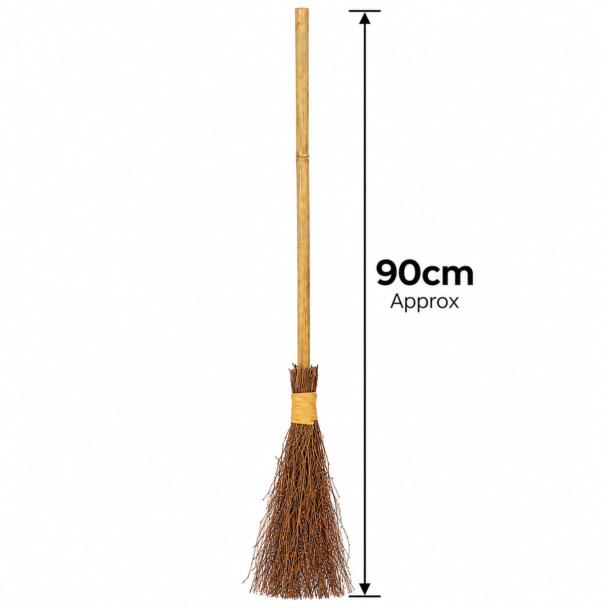 90cm approximate full length measurement graphic for wooden Halloween witches broomstick