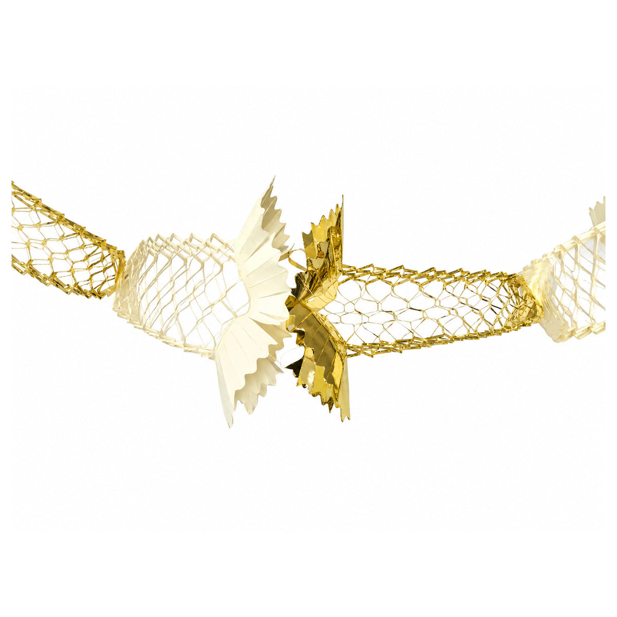 Cream and gold honeycomb mesh Christmas garland showing the folded decorative junction