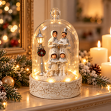 LED Christmas carol singers cloche ornament in festive home setting