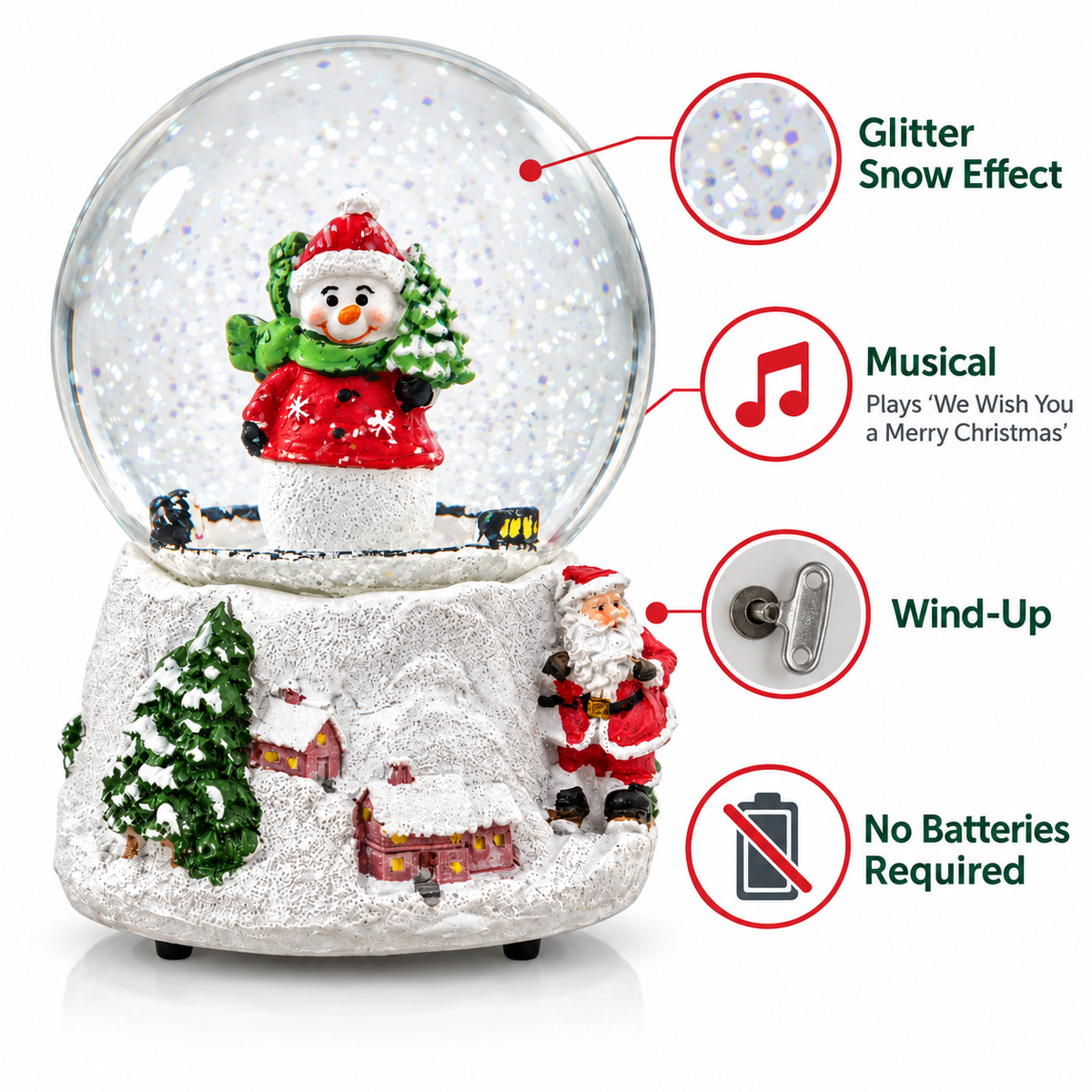 Musical snowman Christmas snow globe in a seasonal gift display