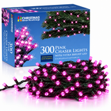 300 pink LED chaser Christmas lights with retail box, 20.9m lit length