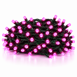 Close-up of bright pink LED chaser Christmas lights
