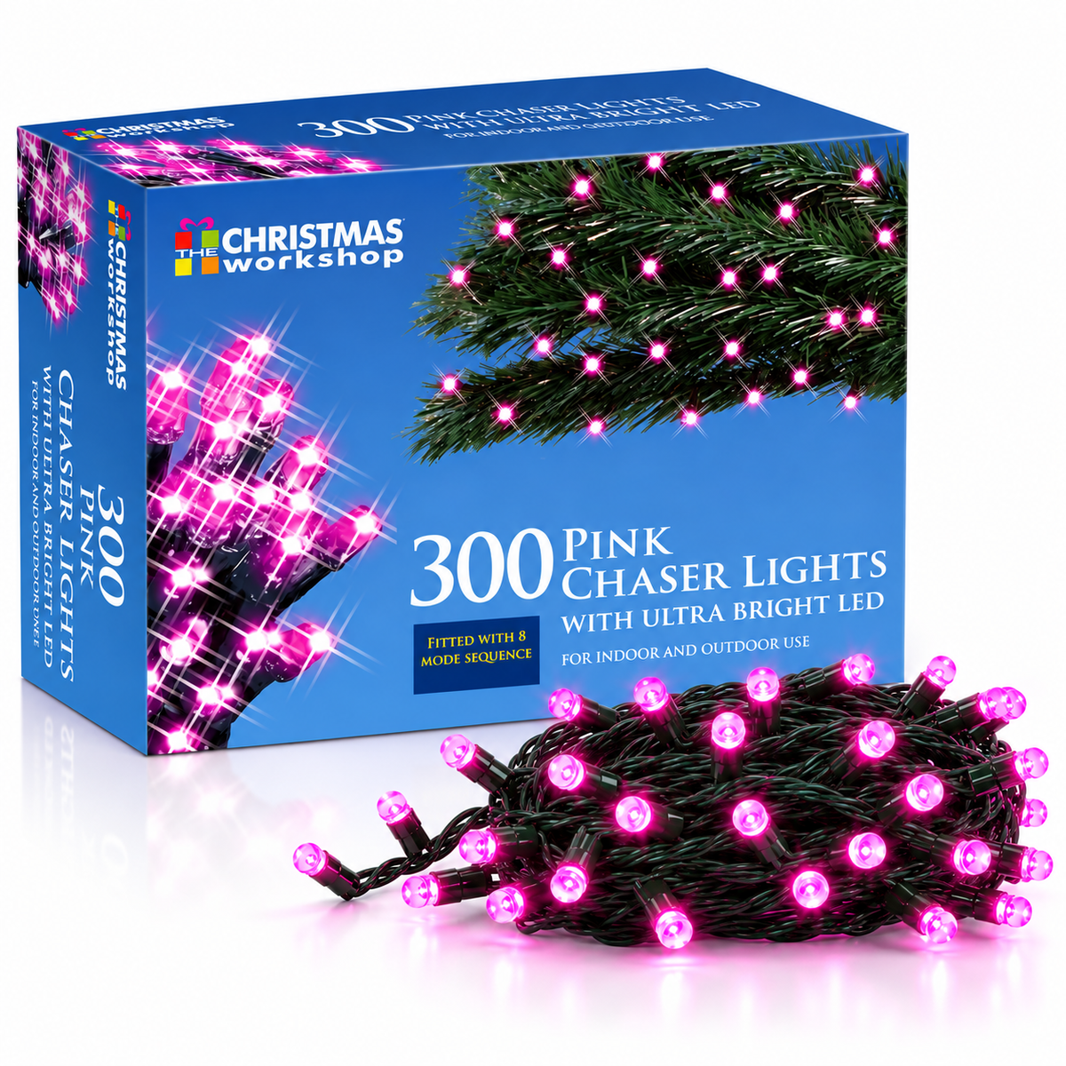 300 pink LED chaser Christmas lights product view