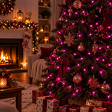 300 pink LED chaser lights decorating a Christmas tree