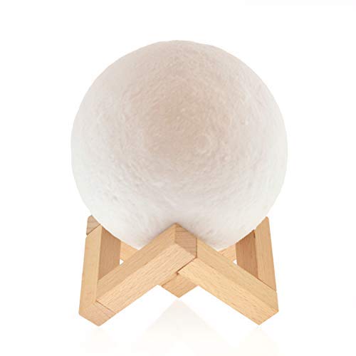 Knight Moon Lamp - Touch Control, Adjustable Brightness & Colour Changing from White to Yellow, Mood Lighting for Bedroom, 3D Lunar Lamp (12 x 12 x 16.5 cm)