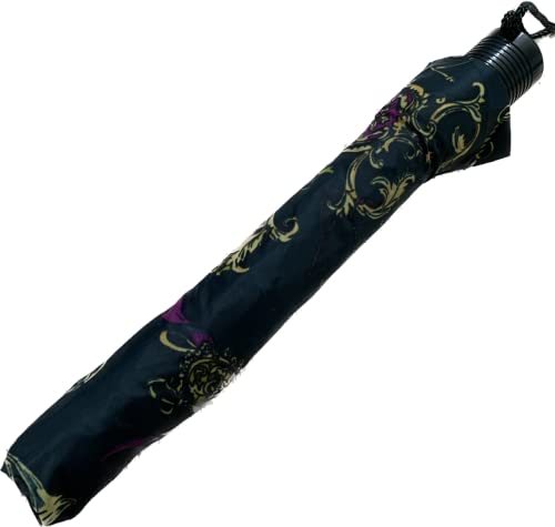 Compact green patterned telescopic umbrella with cover
