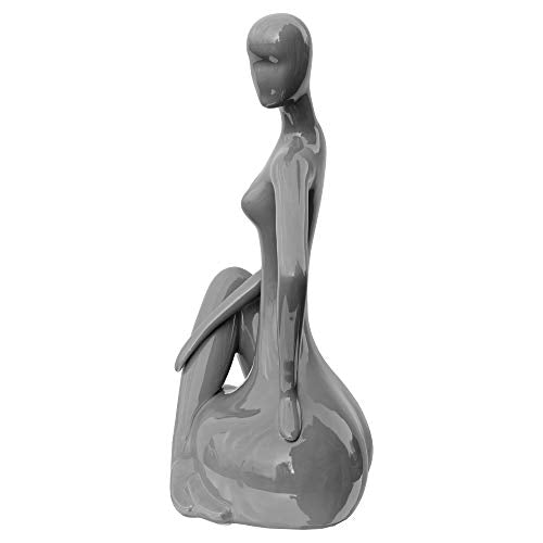 Grey ceramic sitting lady ornament