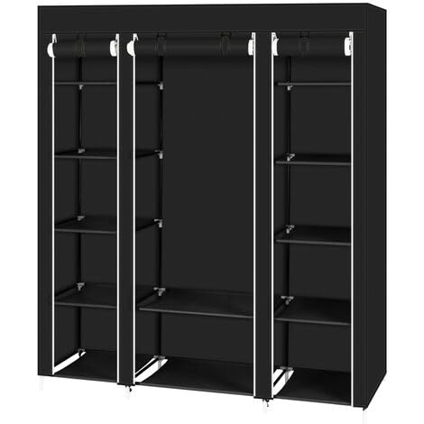 Generic Fabric Canvas Wardrobe Organizers Clothes Rail Shelves Storage Closet Triple (Black), 63-64-65-66A
