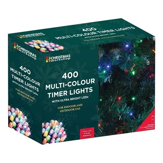 400 LED multi coloured battery timer Christmas lights box