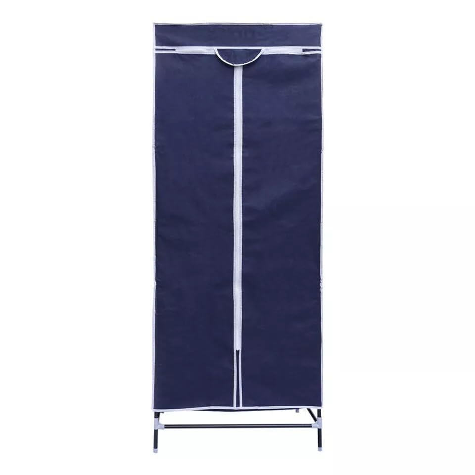 Blue fabric canvas wardrobe with clothes rail and shelf