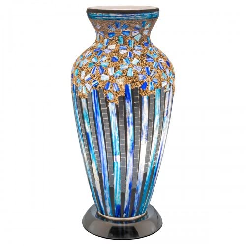 The Look Mosaic Glass Vase Lamp - Blue Art Deco Lighting ** Includes E27 LED Bulb ** - Bedroom/Hallway Lamp