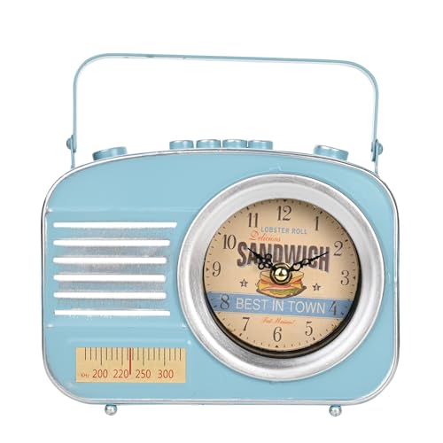 Hometime blue retro radio metal mantel clock – 20cm