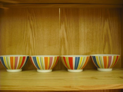 Fine porcelain striped bowls set of four six inch