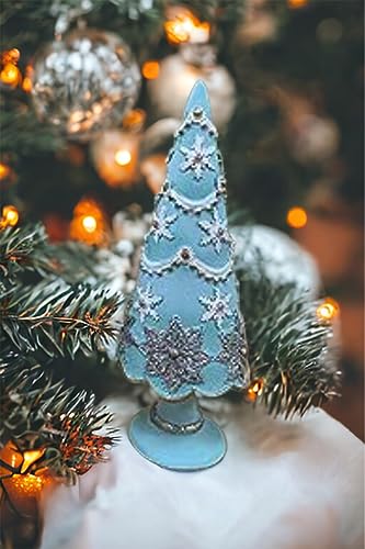 16cm resin Christmas tree decoration in blue and silver
