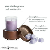 Two-in-one candle and wax melt warmer in walnut finish