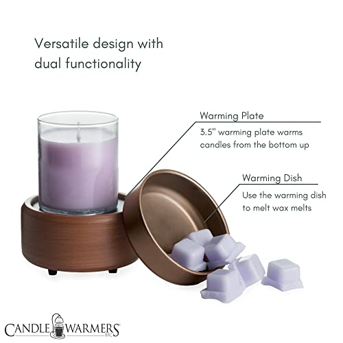 Two-in-one candle and wax melt warmer in walnut finish