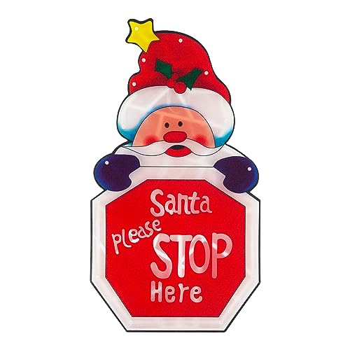 Santa Please Stop Here LED Christmas window light