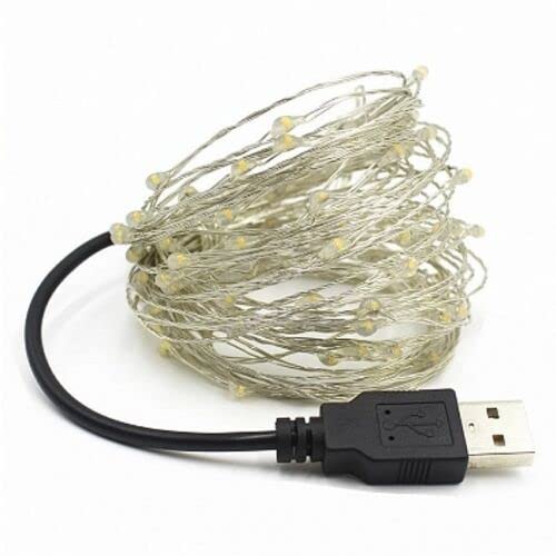 40 cool white USB LED string lights on silver wire