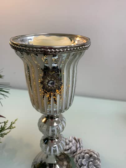 28cm Silver Goblet Glass Candle Holder
