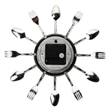 Silver fork and spoon kitchen wall clock