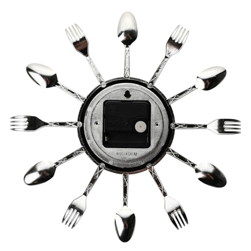 Silver fork and spoon kitchen wall clock