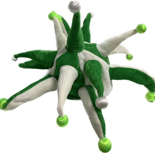 Green and white light-up jester hat with flashing bobbles