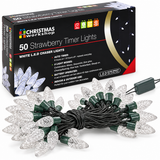 50 LED white strawberry Christmas lights with timer and retail box
