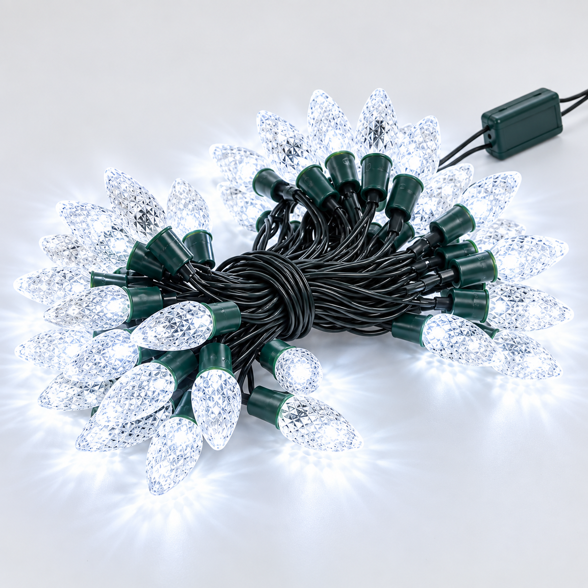 50 white LED strawberry Christmas lights illuminated