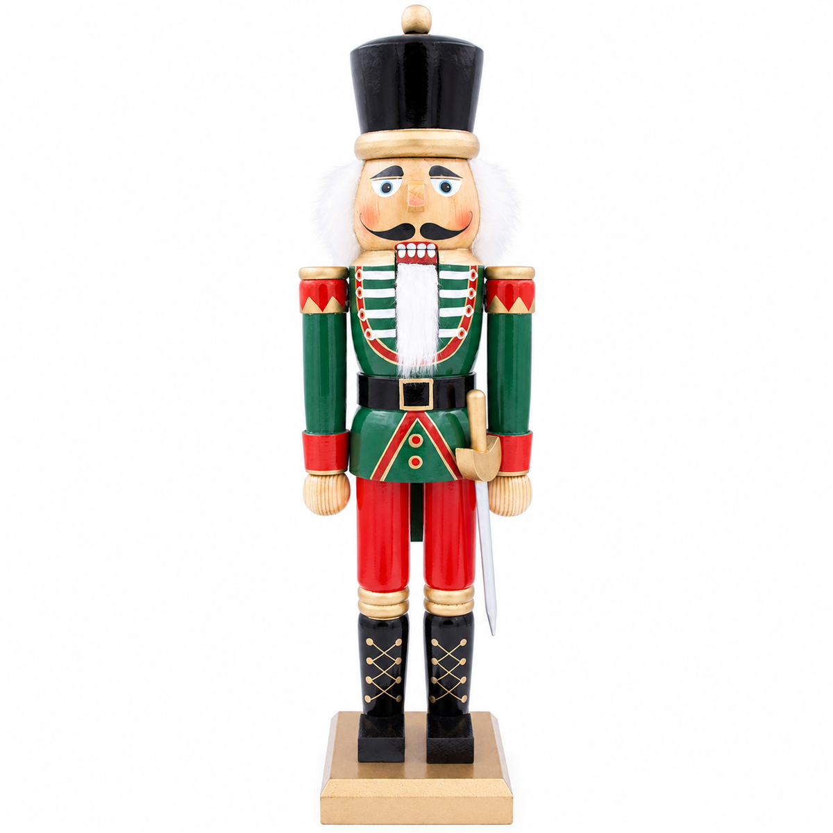 50cm red green and white wooden nutcracker soldier front view