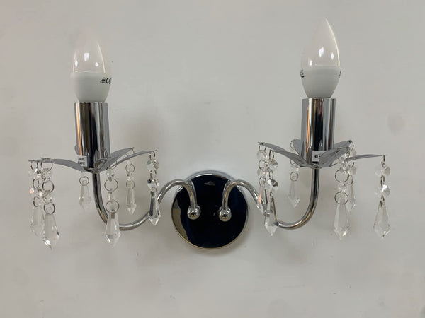 2 Light Chrome Wall Fitting with Crystal Droplets