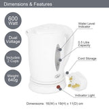 Quest white 0.5L dual voltage travel kettle