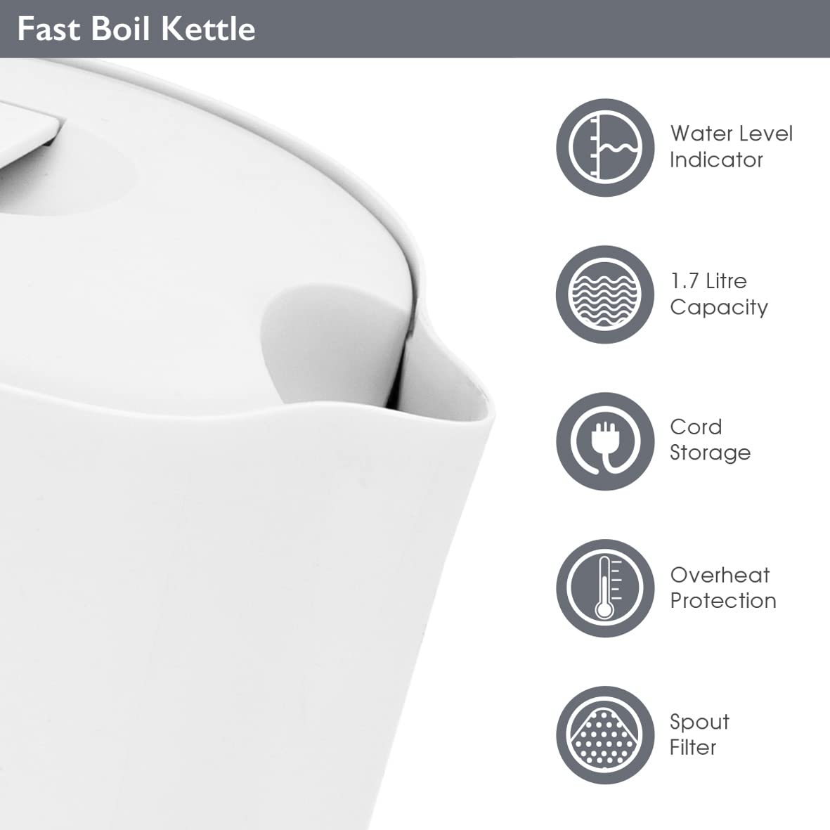 Quest white 1.7L electric kettle