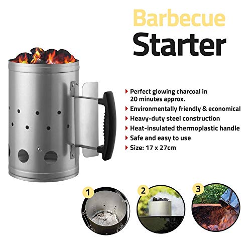 BBQ charcoal chimney starter with heat-insulated handle