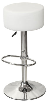 White adjustable swivel bar stool with chrome footrest