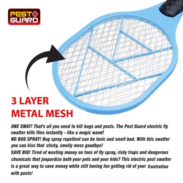 Battery-operated electric fly swatter pest control bat