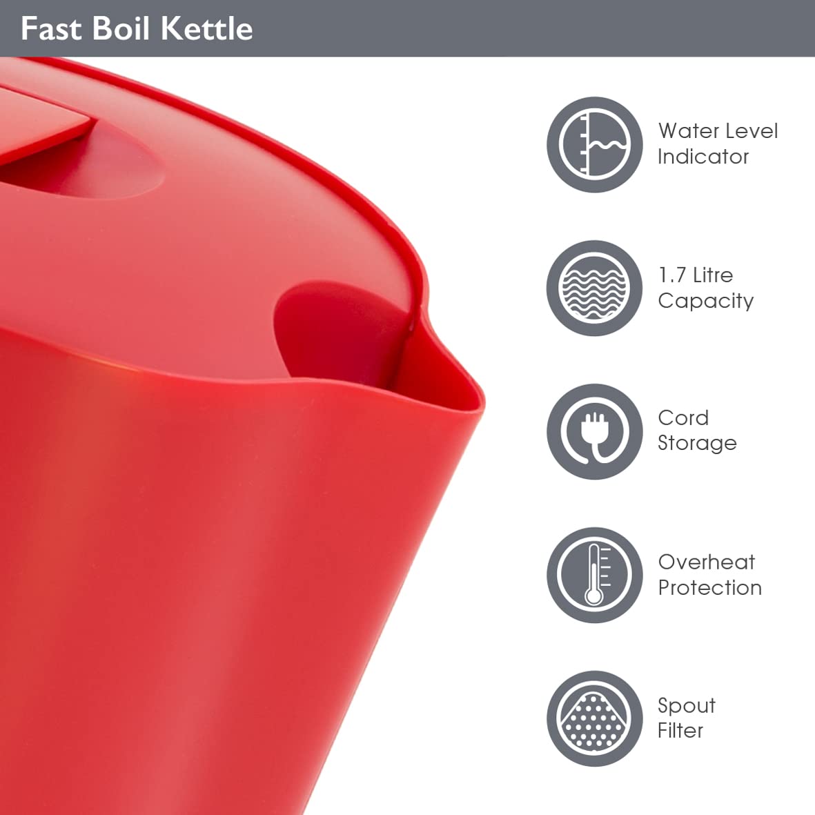 Quest red 1.7L electric kettle