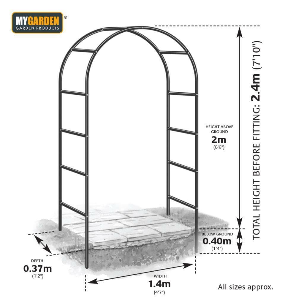 MyGarden Florence black steel garden arch for climbing plants