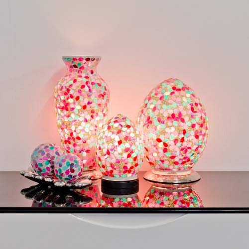 Mini Mosaic Glass Egg Lamp - Pink Flower