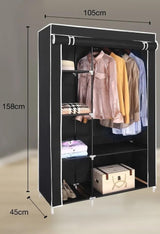 Generic Canvas Wardrobe Organizer Clothes Rail Shelves Storage Closet Double Short (Black), 55-56-57-58A