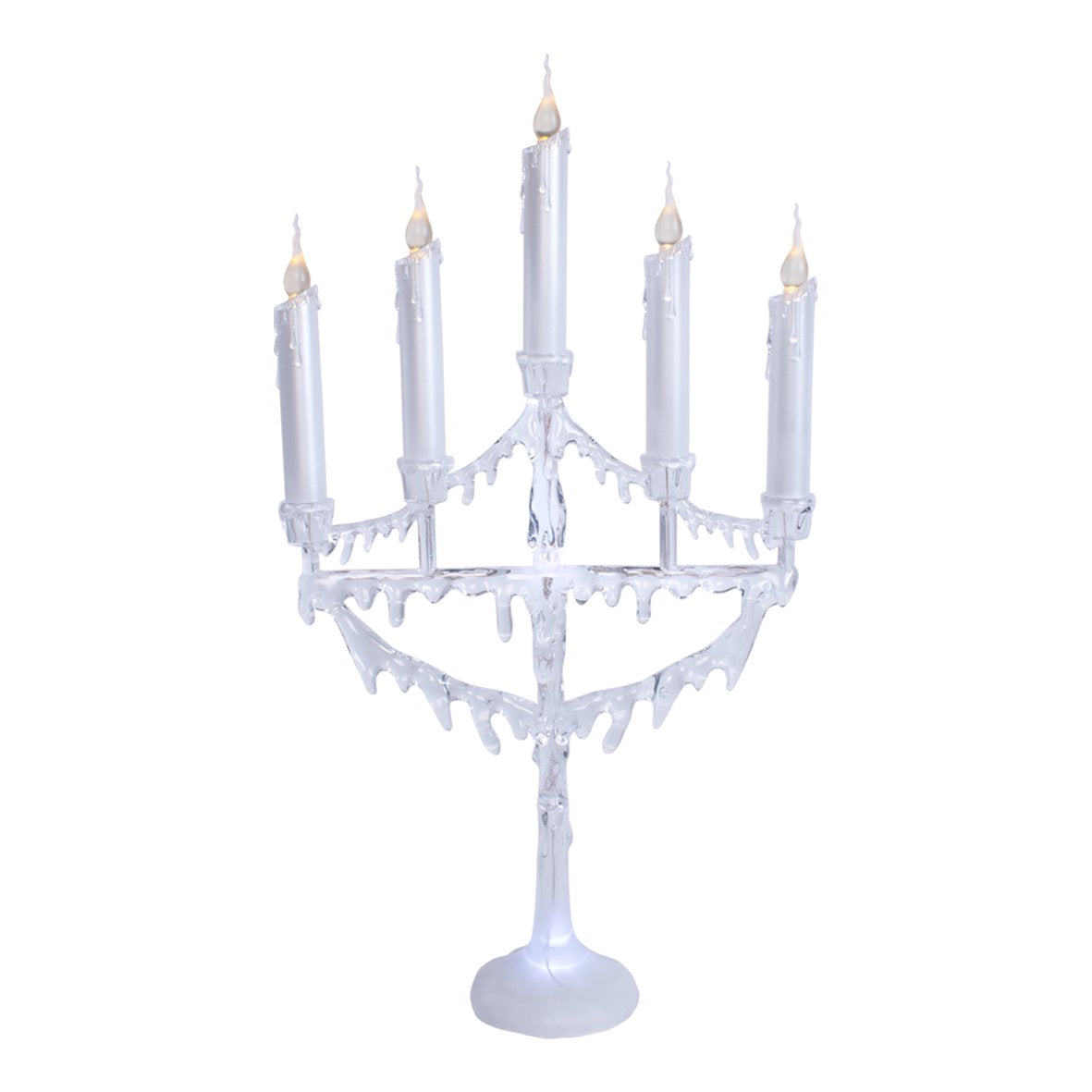 The Christmas Workshop Battery Operated 5 Candle Flickering LED Candleabra, Metal, White