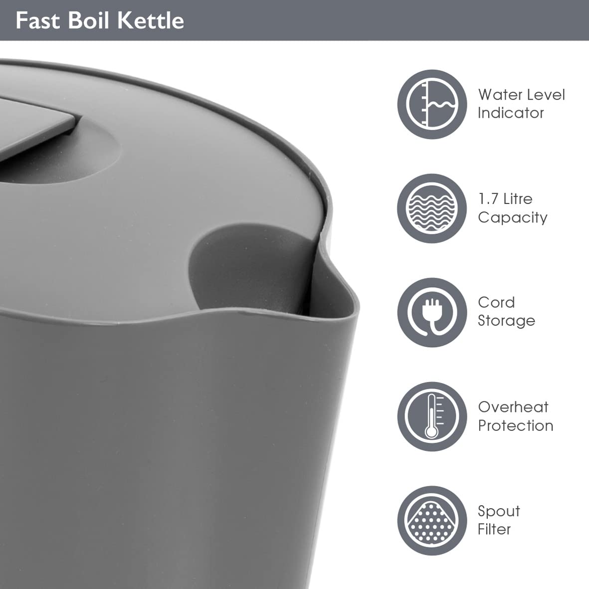 Quest grey 1.7L electric kettle