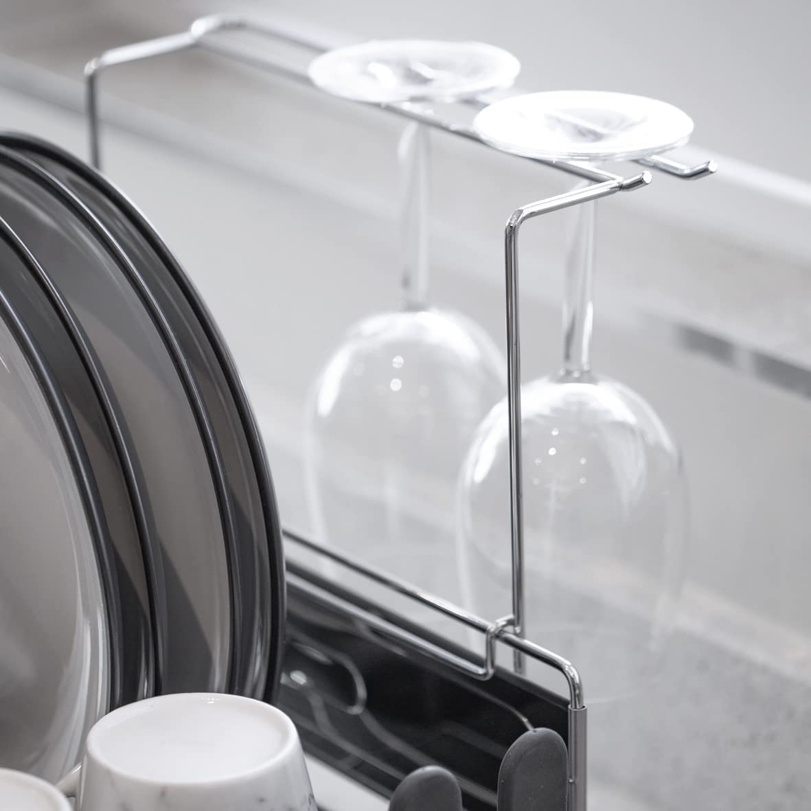 Blackmoor deluxe stainless steel dish drainer with wine glass rack