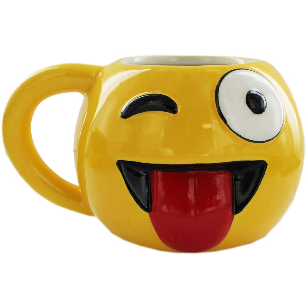 Widdop yellow wink tongue emoji ceramic mug
