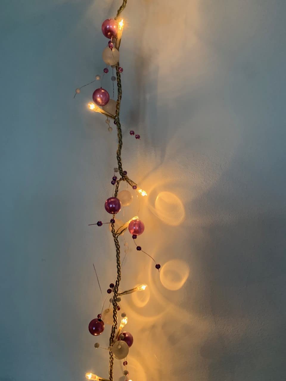 40 warm white LED rice lights with purple and white beads