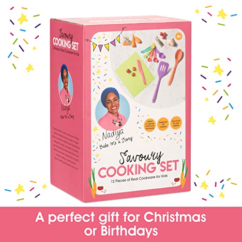 Nadiya Hussain Savoury Baking Set, Great British Bake Off Winner Kids Kitchen Utensils and Accessories, , Children Silicone Cooking Equipment, Includes Spoon, Mixing Bowl and Apron
