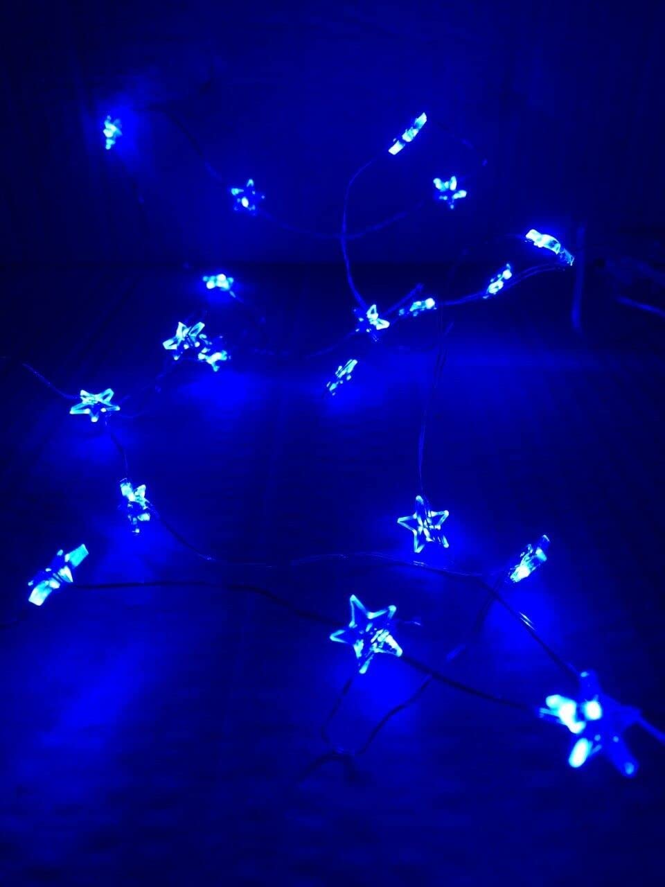 Blue star-shaped LEDs on flexible copper wire